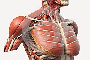 Human anatomy detail of shoulder. Muscle, bone structure, arteries. Generative Ai