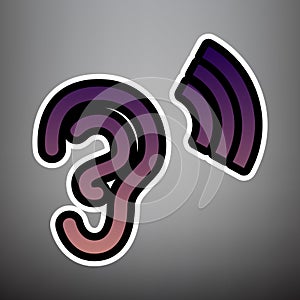 Human anatomy. Ear sign with soundwave. Vector. Violet gradient
