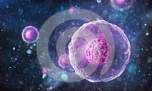 Human animal cell under microscope.