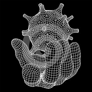 Human Arm Hand with Corona Virus virion of Coronavirus