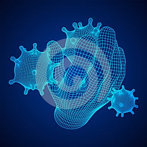 Human Arm Hand with Corona Virus virion of Coronavirus