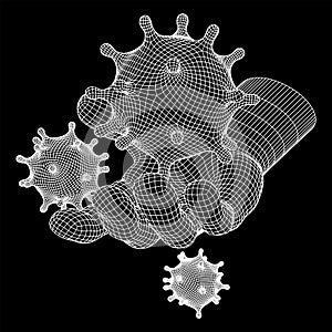 Human Arm Hand with Corona Virus virion of Coronavirus