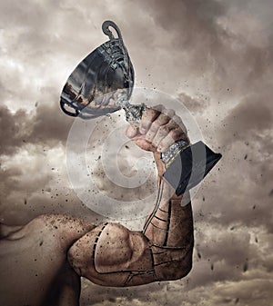 Human arm prosthesis with winner cup.