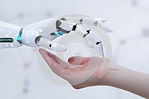 Human and Artificial intelligence Robot Hand Connection Interaction
