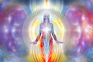 Human aura, spiritual energy, meditation concept. Neural network AI generated
