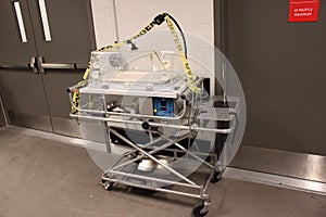 Human Baby incubator in hospital birthing center hallway