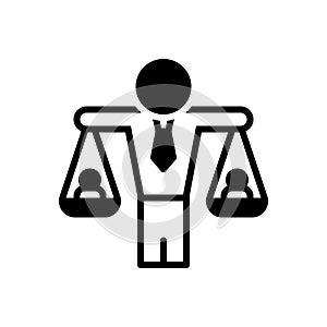 Black solid icon for Human Balanced Scale, equivalence and equality photo