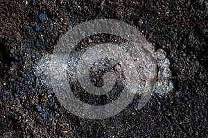 Human bare foot step print on the soil ground f