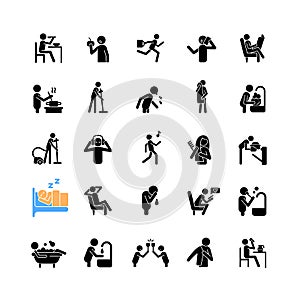 Human behaviour black glyph icons set on white space