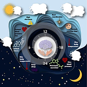 Human biological clock infographics.