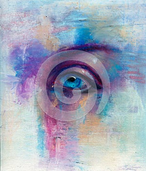 Human blue eye closeup hand drawn colorful illustration
