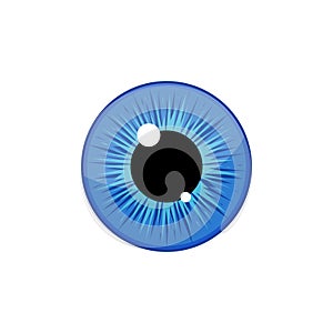 Human blue eyeball iris pupil isolated on white background. Eye