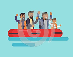 Human on Boat for Safety, Vector Illustration