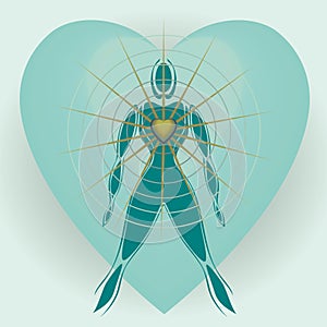 Human Body with Big Heart Radiating Rays of Light, Cardiac Coherence, Love, Health, Relaxing Expansion Network Lightworker