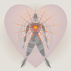 Human Body with Big Heart Radiating Rays of Light, Cardiac Coherence, Love, Health, Relaxing Expansion Network Lightworker