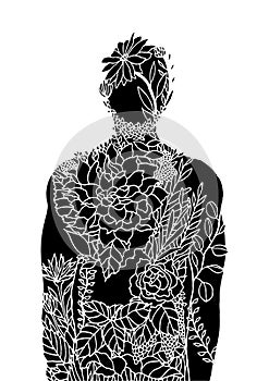 Human body flower invert color spirit power energy  abstract art illustration design hand drawn