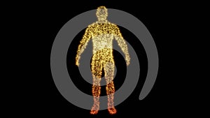 Human body made of glowing yellow points, dots. 3d render illustration