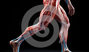 Human body made of muscle maps over black background.