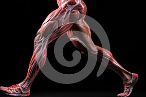 Human body made of muscle maps over black background.