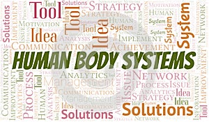 Human Body Systems typography vector word cloud.