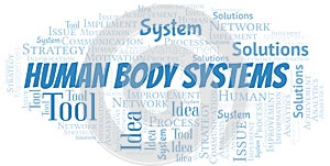 Human Body Systems typography vector word cloud.