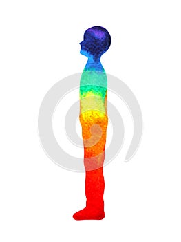 Human boy standing head up pose, abstract body watercolor painting