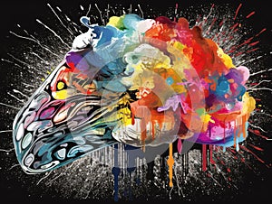Human Brain AI Colorful Sketch Doodle Illustration, learning new Knowledge, Skillset, Mindset, Creativity, Inspiration, and Vision