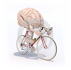 Human brain with arms and legs riding a bicycle