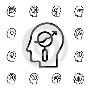 Human, brain, arrow, up flat vector icon in mind process pack