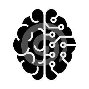 Human brain and artificial intelligence icon in flat style.