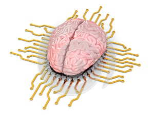 Human brain as computer chip. Concept of CPU.