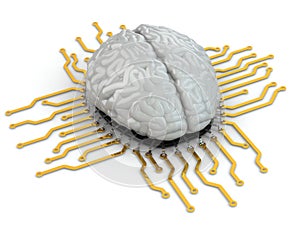 Human brain as computer chip. Concept of CPU.