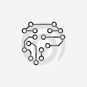 Human brain as digital circuit board concept outline icon