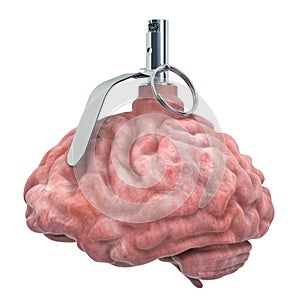Human brain as hand grenade. 3D rendering