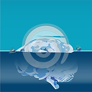 Human brain as iceberg, brain`s hidden potential concept - vecto