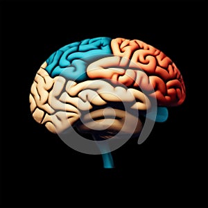 Human brain on a black background. 3d rendering. Computer digital drawing
