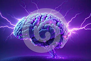Human brain with blue lightning energy . The concept of artificial intelligence. ai generative