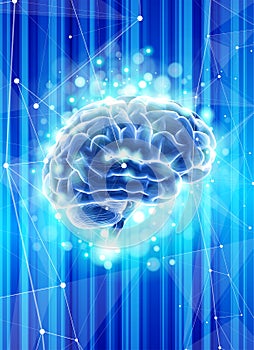 Human brain on a blue technological background