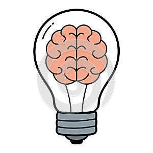 human brain in bulb of vector silhouette