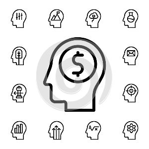 Human, brain, business flat vector icon in mind process pack
