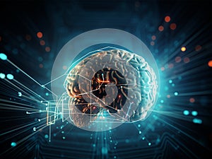Human brain on circuit board technology background represent artificial intelligence, big data, machine learning generative AI