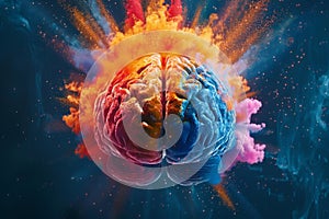 Human brain colorful splash creativity exploding with new ideas plans motivation brainstorm and education concept