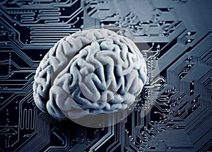 Human brain on computer circuit board