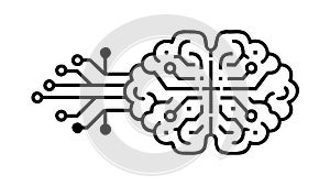 Human Brain Connected to Circuit Lines, AI & Cognitive Technology, vector design Generative AI