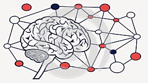 A human brain connected to a network of nodes, AI concept vector. vector design Generative AI