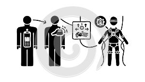 Human brain connection to robot, neural interface, vector design Generative AI