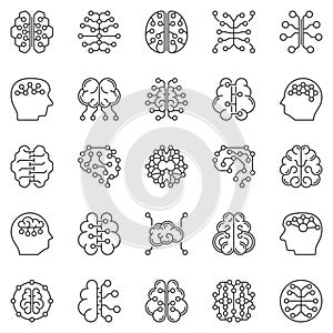 Human Brain Connections outline icons - Synapses symbols