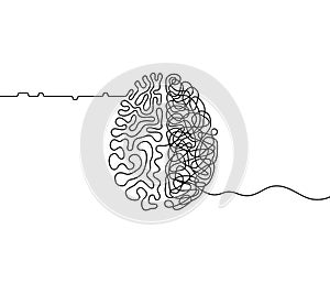 Human brain creativity vs logic chaos and order a continuous line drawing concept, organised vs disorganised