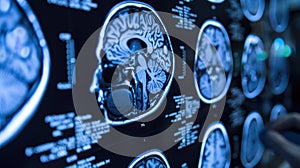 Human brain in a ct scan created with Generative AI. Scanning with x-rays. Computer tomography.