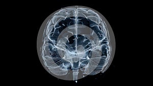 Human brain in a ct scan created with Generative AI. Scanning with x-rays. Computer tomography.